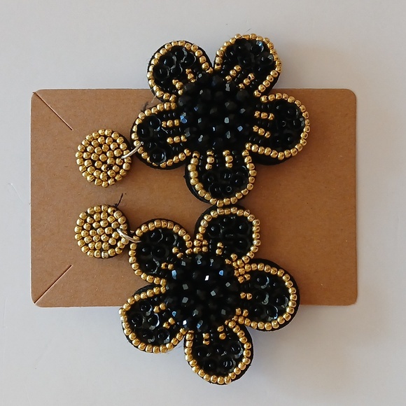 Fashion Jewelry Black and Gold Beaded Earrings - Picture 1 of 5